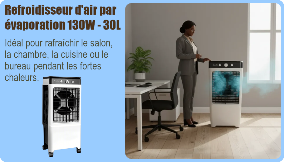 Refroidisseur d'air par évaporation 130W - 30L